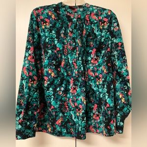 Merona Long Sleeve Blouse Green and Pink Print Size XL